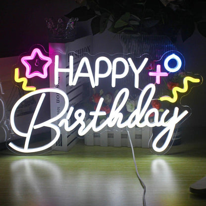 Happy Birthday White Glow Led Neon Sign Indoor Birthday Decor - Shineneon
