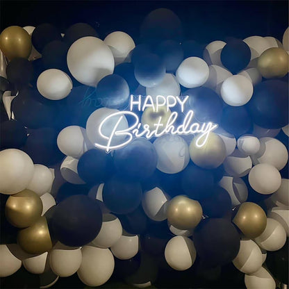 Happy Birthday White Led Neon Sign Dual Font Indoor Party Decor | Shineneon