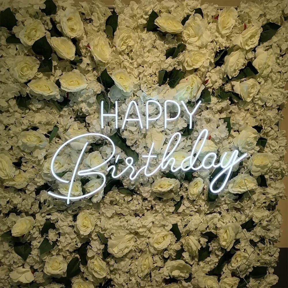 Happy Birthday White Led Neon Sign Dual Font Indoor Party Decor | Shineneon