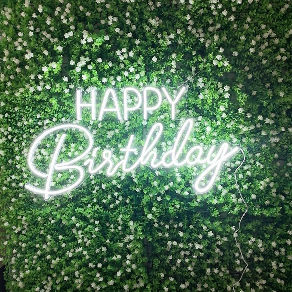 Happy Birthday White Led Neon Sign Dual Font Indoor Party Decor | Shineneon