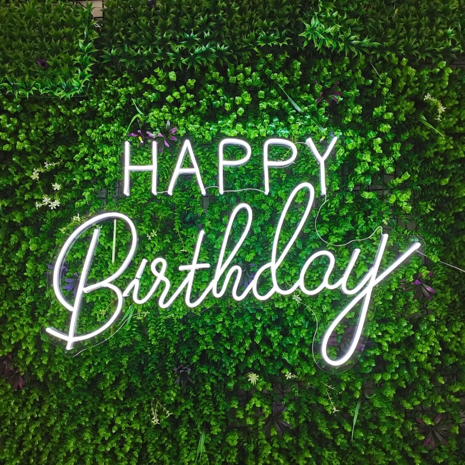 Happy Birthday White Led Neon Sign For Indoor Party Decor And Green Wall - Shineneon