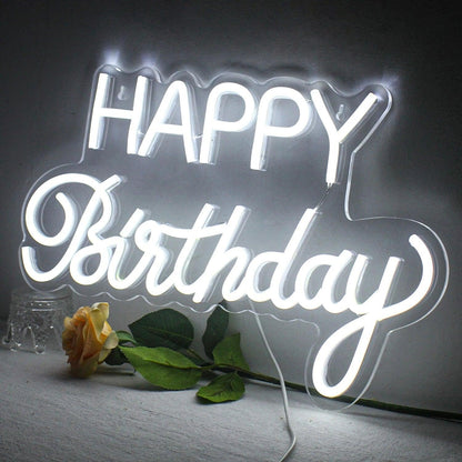 Happy Birthday White Led Neon Sign Indoor Party Decor - Shineneon