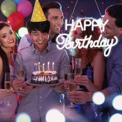 Happy Birthday White Led Neon Sign Indoor Party Decor - Shineneon