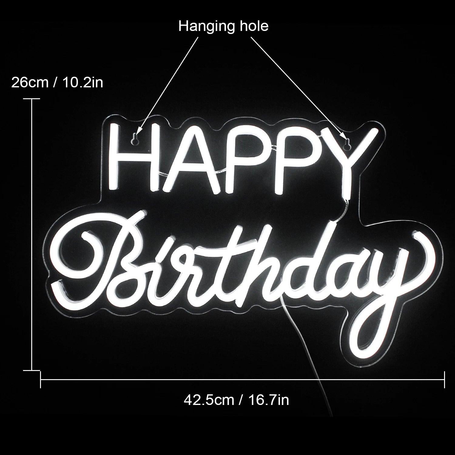 Happy Birthday White Led Neon Sign Indoor Party Decor - Shineneon