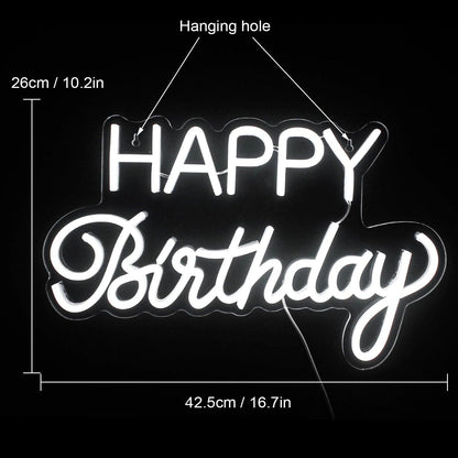 Happy Birthday White Led Neon Sign Indoor Party Decor - Shineneon