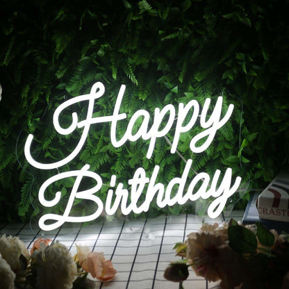 Happy Birthday White Neon Sign | Shineneon