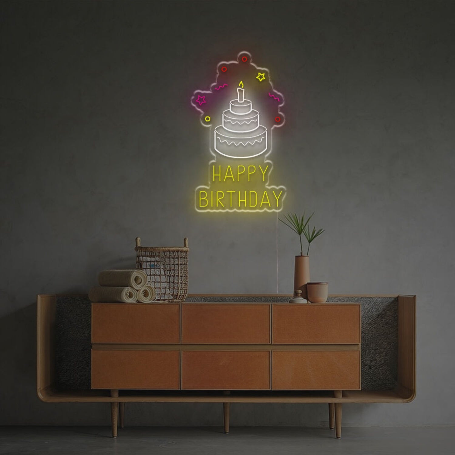 Happy Birthday With Birthday Cake Led Neon Sign | Shineneon