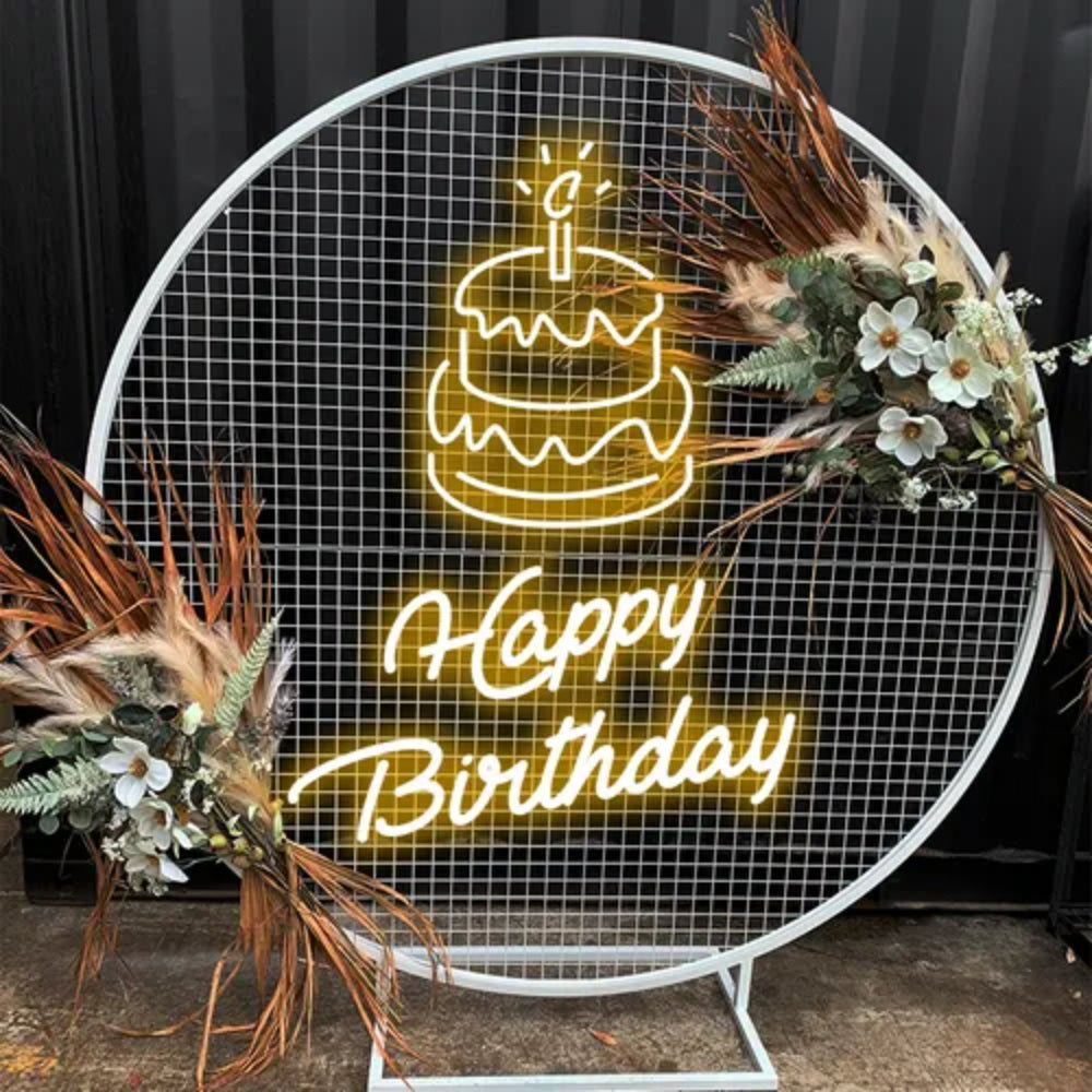 Happy Birthday With Cake On Top Led Neon Sign | Shineneon