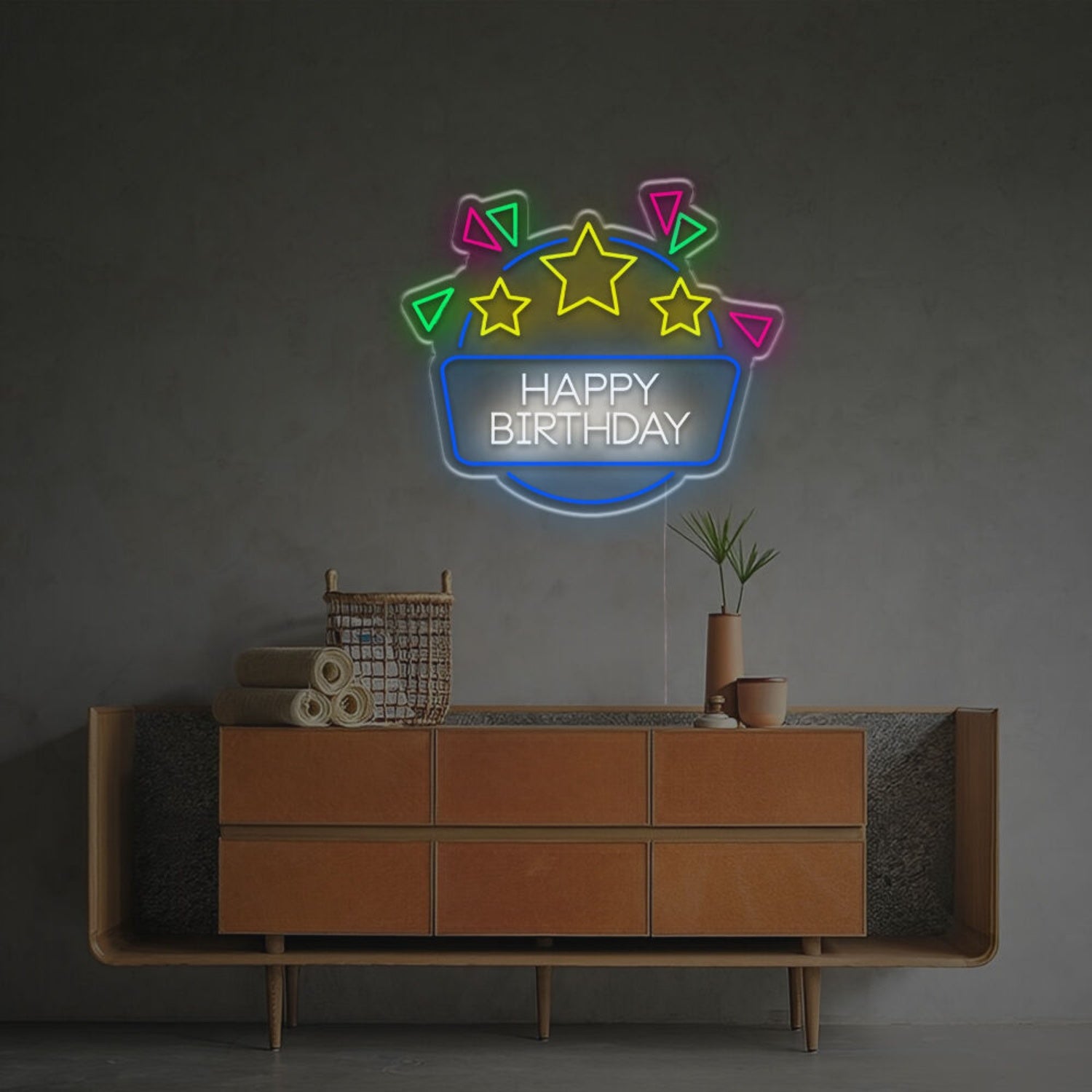 Happy Birthday With Stars Led Neon Sign | Shineneon