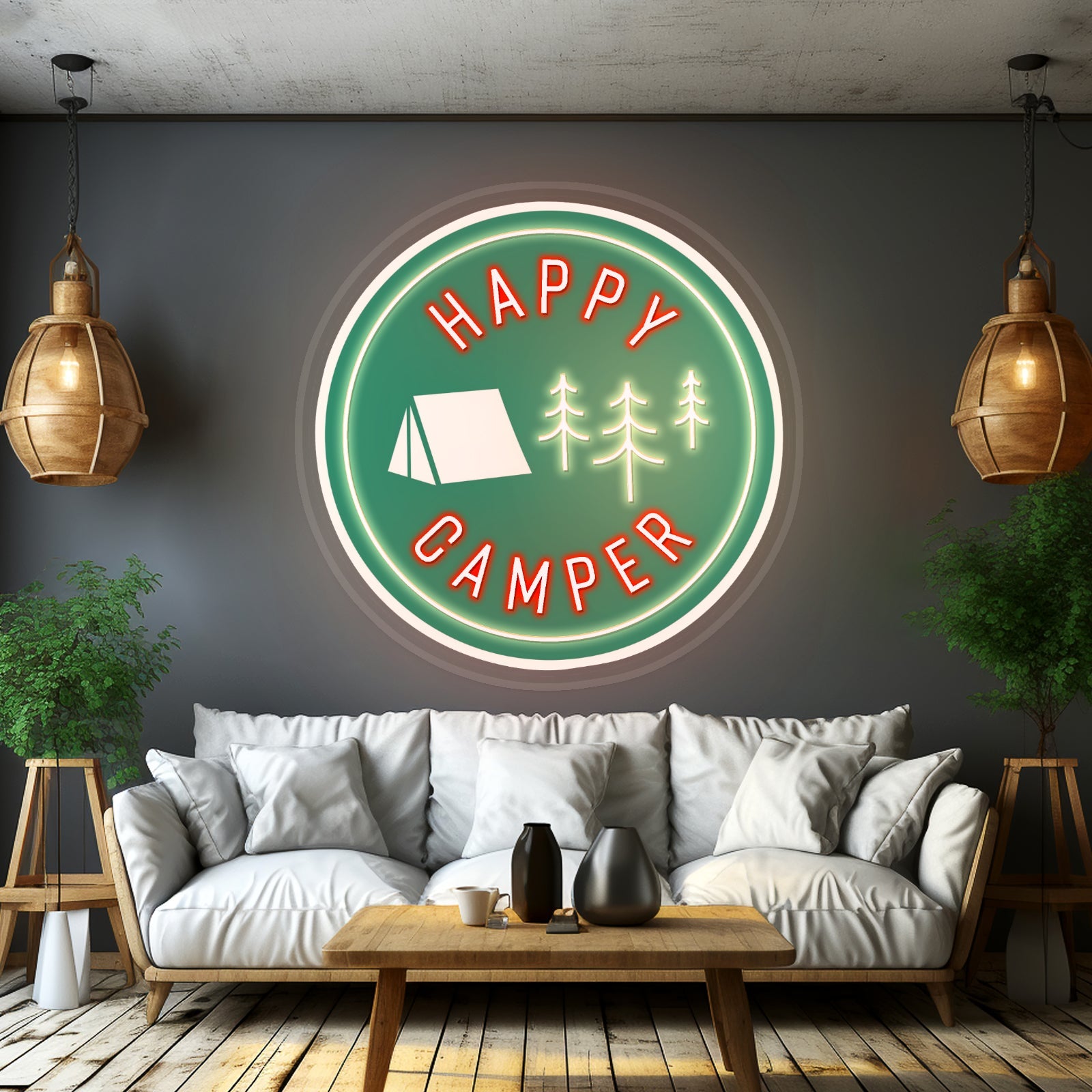 Happy Camper Green Tent Outdoor Neon Signs - Shineneon