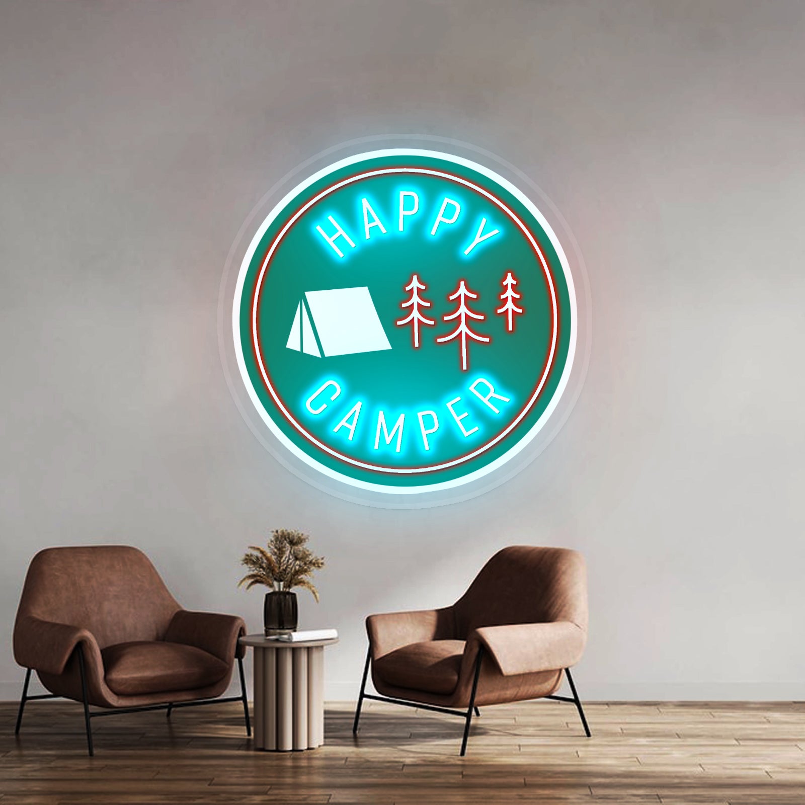 Happy Camper Green Tent Outdoor Neon Signs