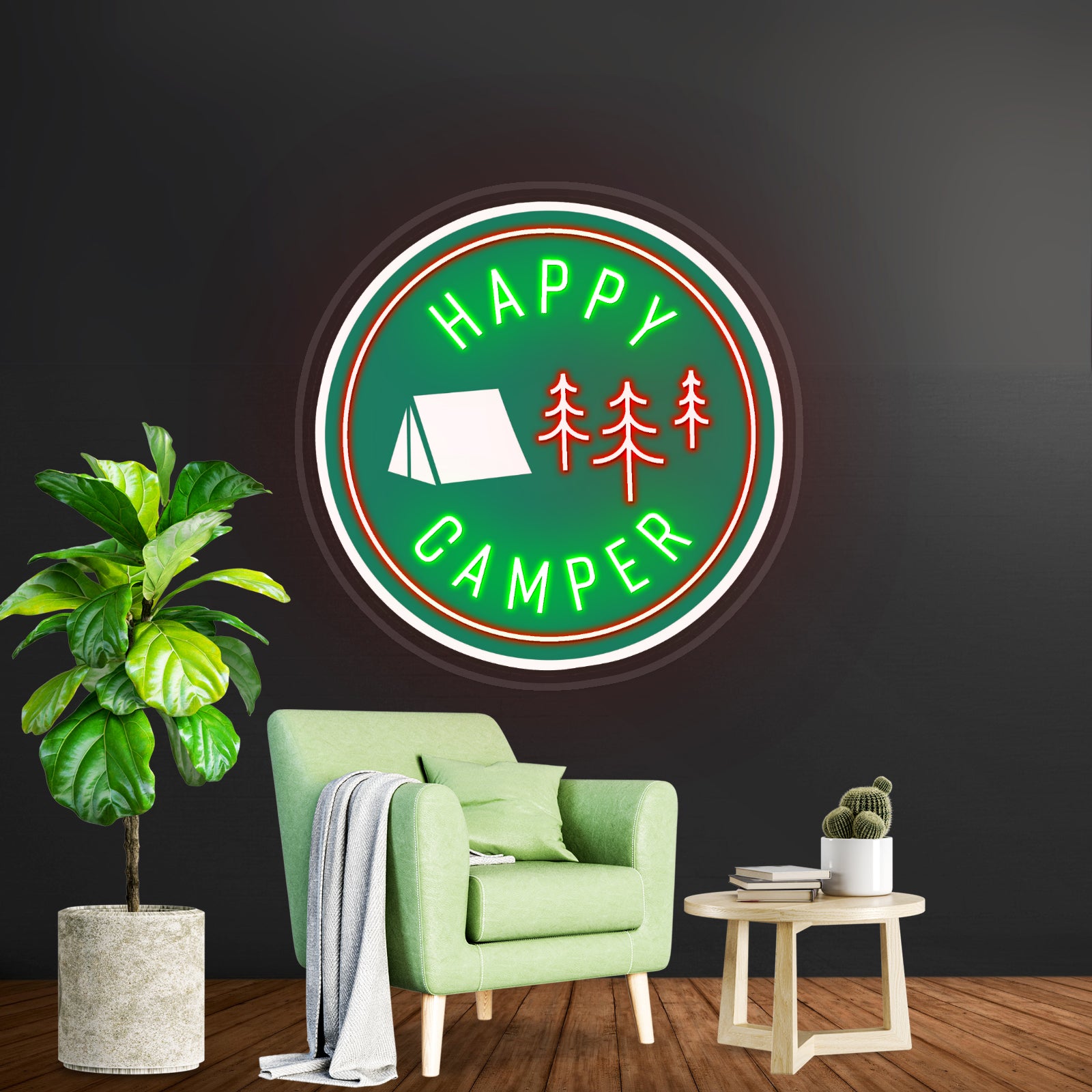 Happy Camper Green Tent Outdoor Neon Signs