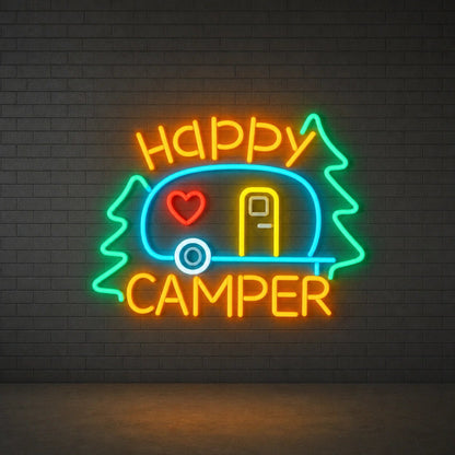 Happy Camper Trailer Vintage LED Neon Sign - Shineneon