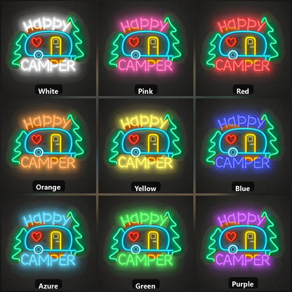 Happy Camper Trailer Vintage LED Neon Sign - Shineneon