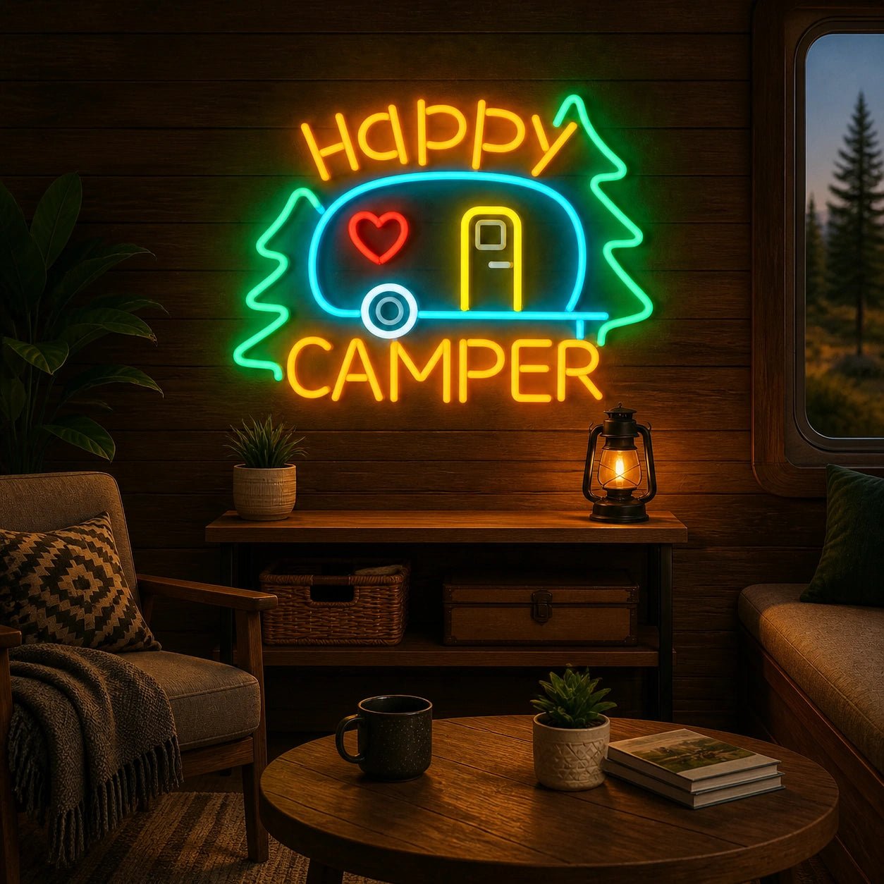 Happy Camper Trailer Vintage LED Neon Sign - Shineneon