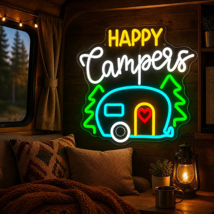 Happy Campers Pine Trailer Vintage LED Neon Sign - Shineneon