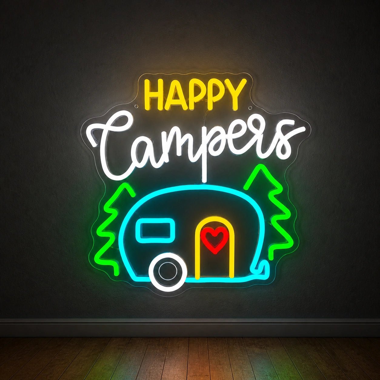 Happy Campers Pine Trailer Vintage LED Neon Sign - Shineneon