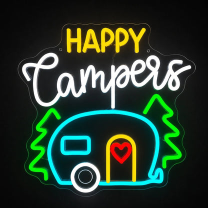 Happy Campers Pine Trailer Vintage LED Neon Sign - Shineneon