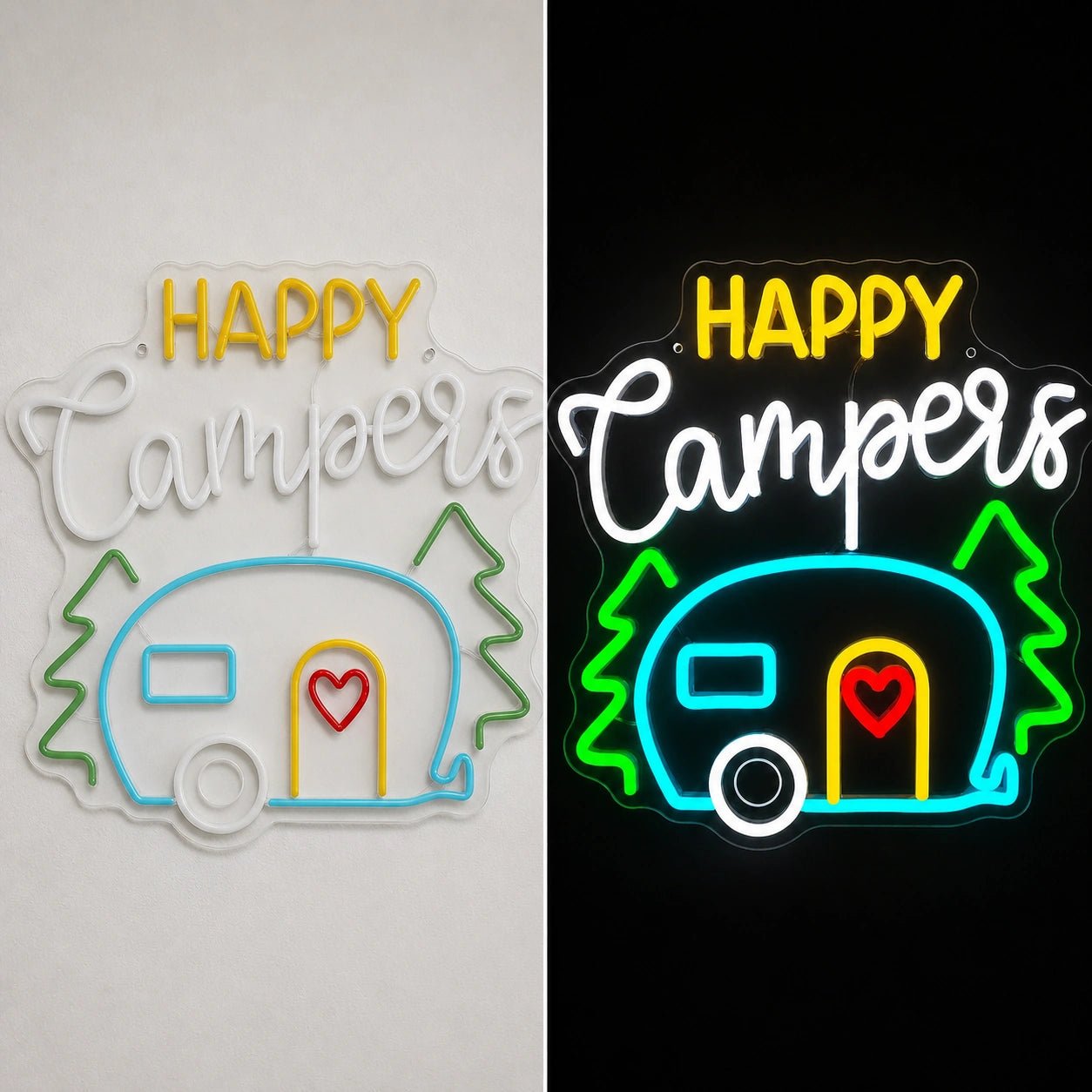 Happy Campers Pine Trailer Vintage LED Neon Sign - Shineneon