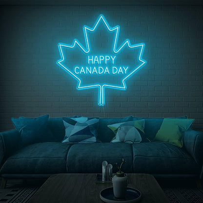 Happy Canada Day Blue-White Maple Leaf Led Neon Sign Home Decor | Shineneon