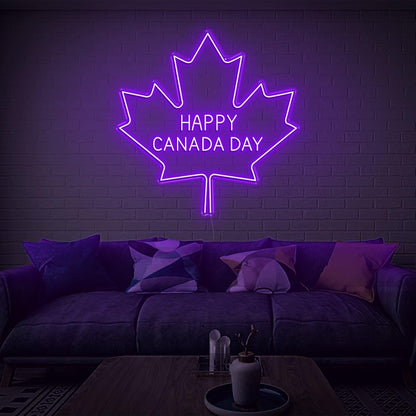 Happy Canada Day Blue-White Maple Leaf Led Neon Sign Home Decor | Shineneon