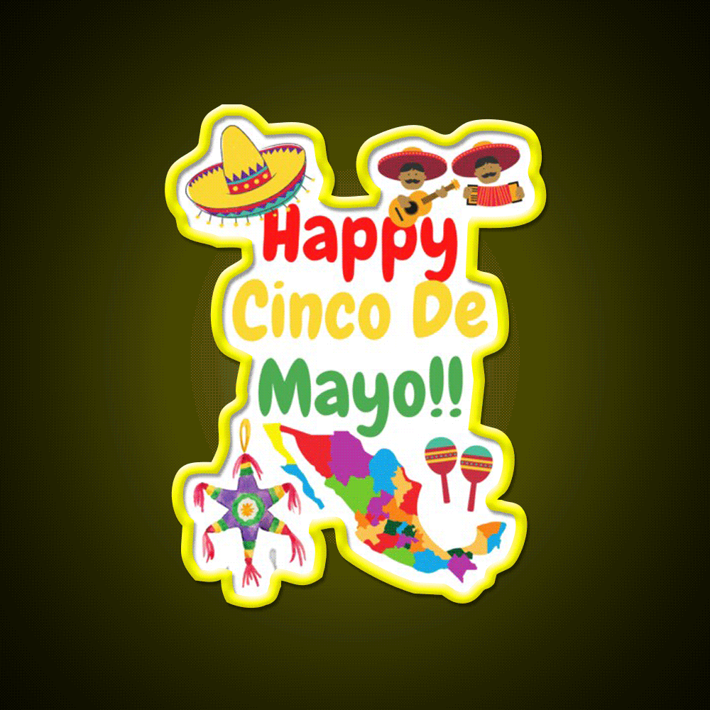 Happy Cinco De Mayo Party Drink Tequila Led Neon Sign Rgb Color - Custom LED neon sign front view