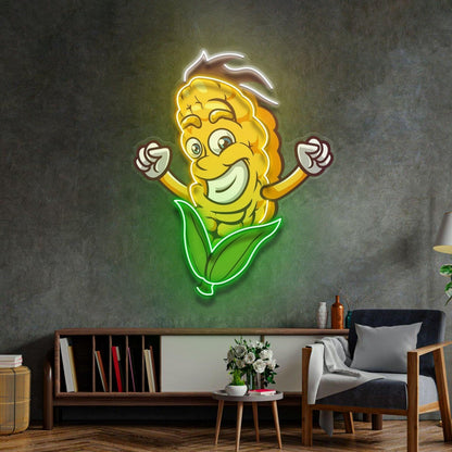 Happy Corn Uv Printed Led Neon Sign With Cartoon Style For Indoor Home Cafe Decor | Shineneon