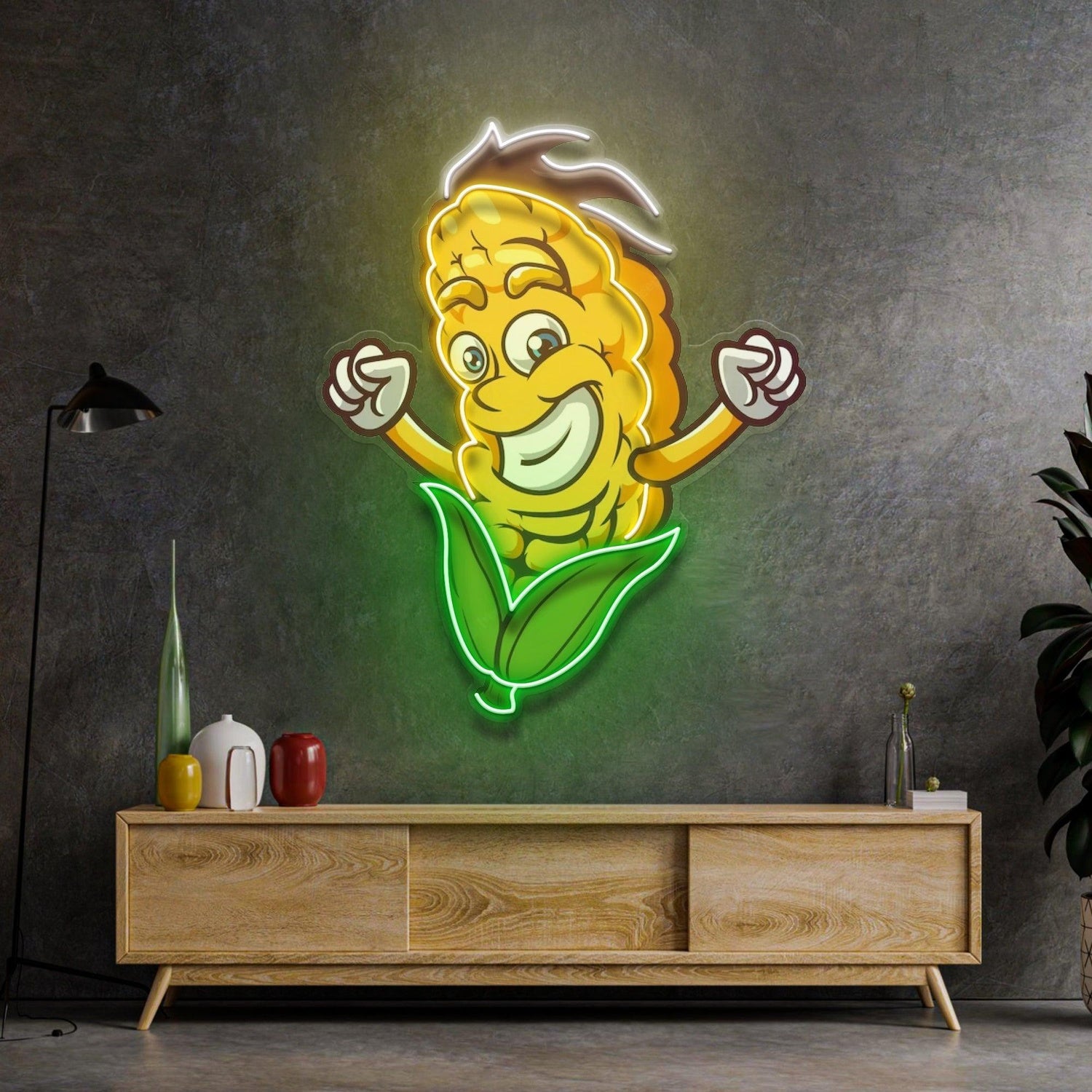 Happy Corn Uv Printed Led Neon Sign With Cartoon Style For Indoor Home Cafe Decor | Shineneon