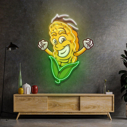 Happy Corn Uv Printed Led Neon Sign With Cartoon Style For Indoor Home Cafe Decor | Shineneon