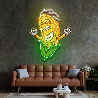 Happy Corn Uv Printed Led Neon Sign With Cartoon Style For Indoor Home Cafe Decor | Shineneon