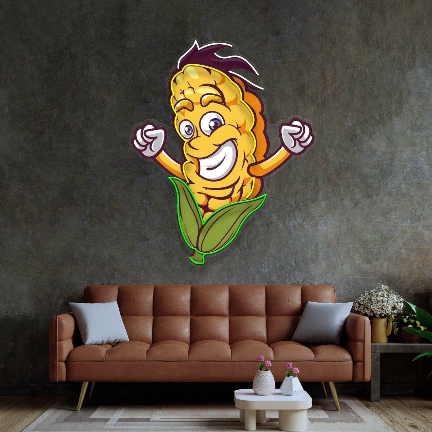 Happy Corn Uv Printed Led Neon Sign With Cartoon Style For Indoor Home Cafe Decor | Shineneon