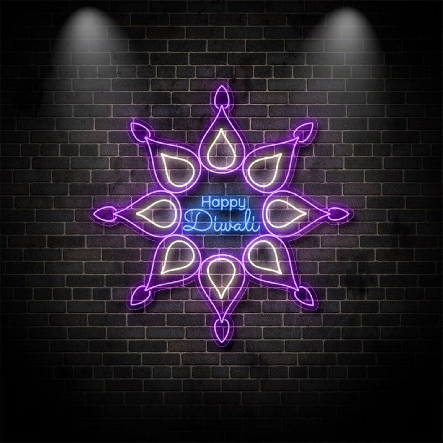 Happy Diwali With Petals And Lights Neon Sign For Festive | Shineneon