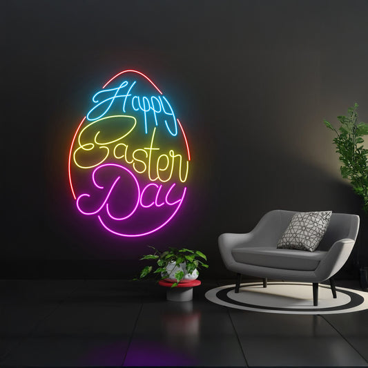 Happy Easter Day Neon Sign Easter Room Wall Decor