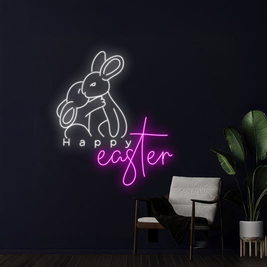 Happy Easter Neon Light Easter Room Wall Decor