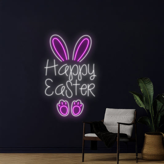 Happy Easter Neon Sign Easter Room Wall Decor Bunny Led Light