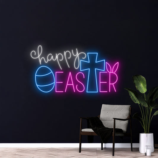 Happy Easter Neon Sign Jesus Cross Led Light