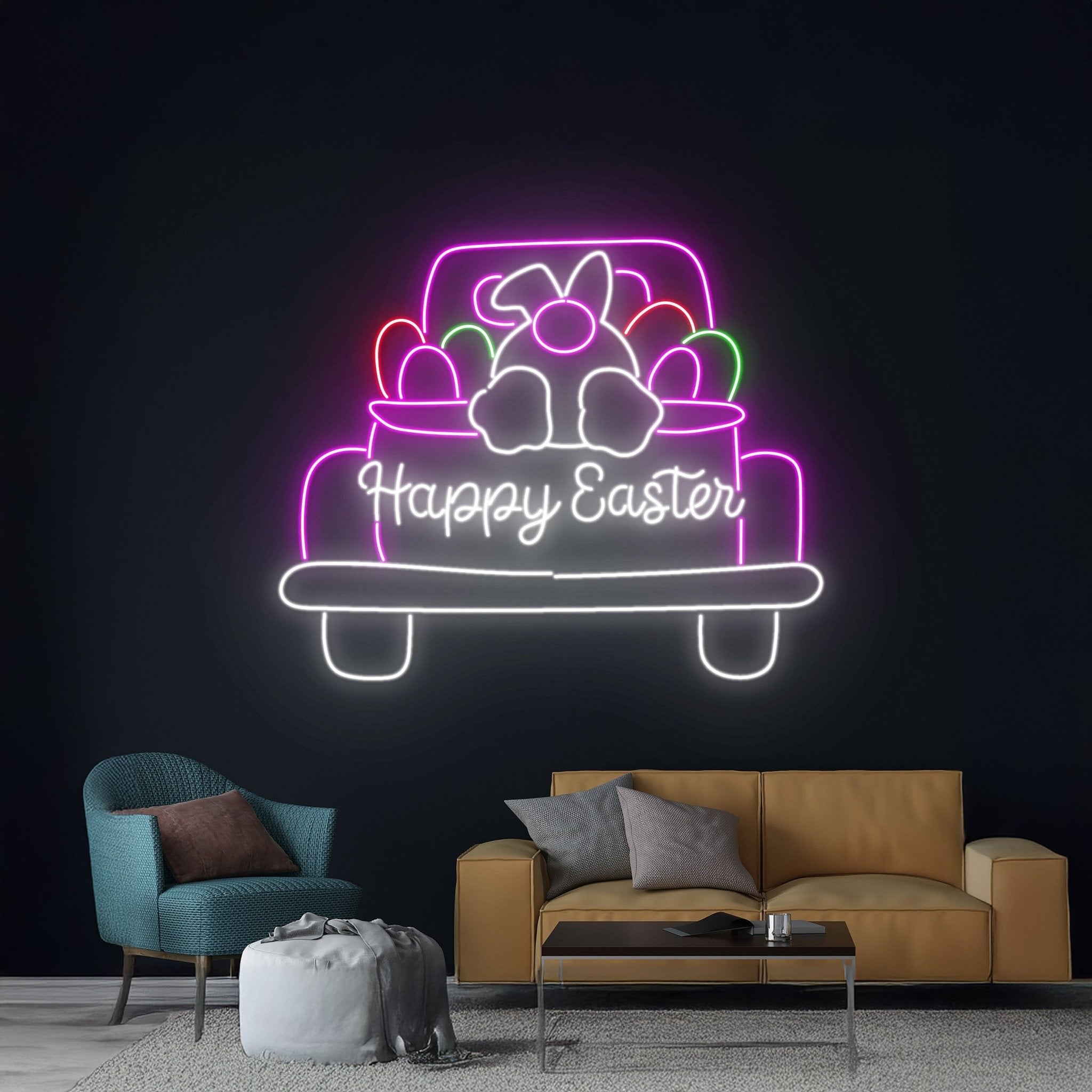Happy Easter Truck Neon Sign Rabbit Truck Led Sign - Shineneon