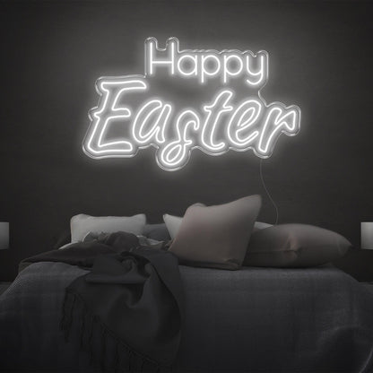 Happy Easter Warm-Yellow Script Led Neon Sign For Bedroom Wall Easter Decor | Shineneon