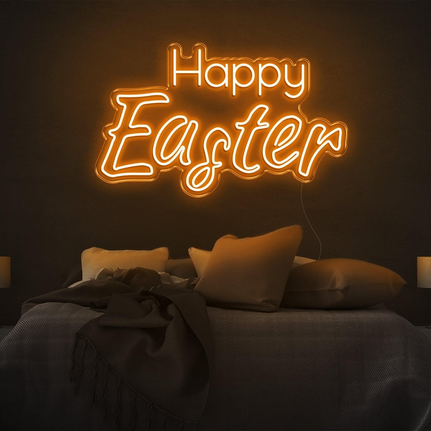 Happy Easter Warm-Yellow Script Led Neon Sign For Bedroom Wall Easter Decor | Shineneon