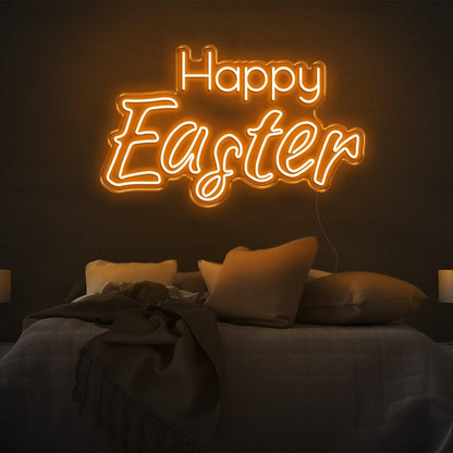 Happy Easter Warm-Yellow Script Led Neon Sign For Bedroom Wall Easter Decor | Shineneon
