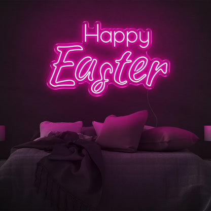Happy Easter Warm-Yellow Script Led Neon Sign For Bedroom Wall Easter Decor | Shineneon