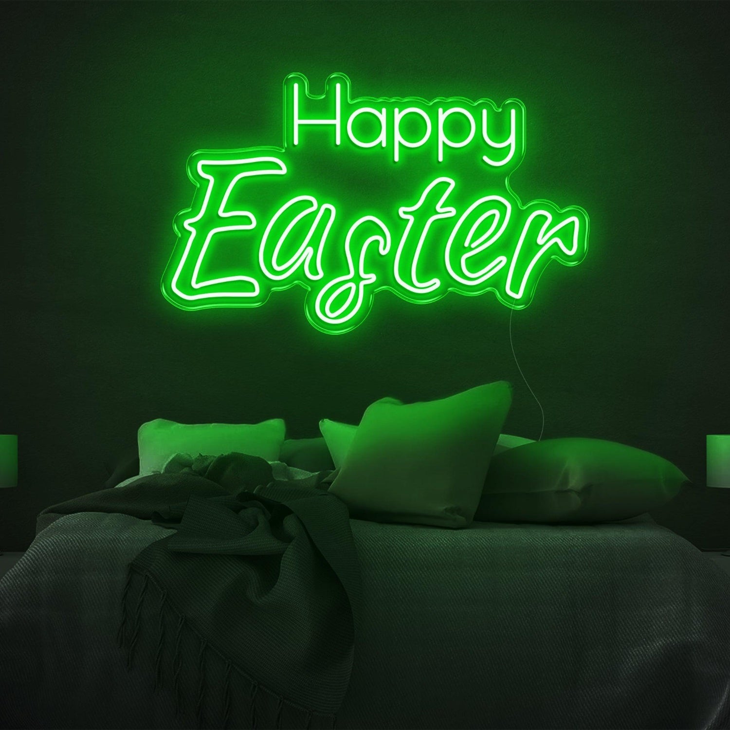 Happy Easter Warm-Yellow Script Led Neon Sign For Bedroom Wall Easter Decor | Shineneon