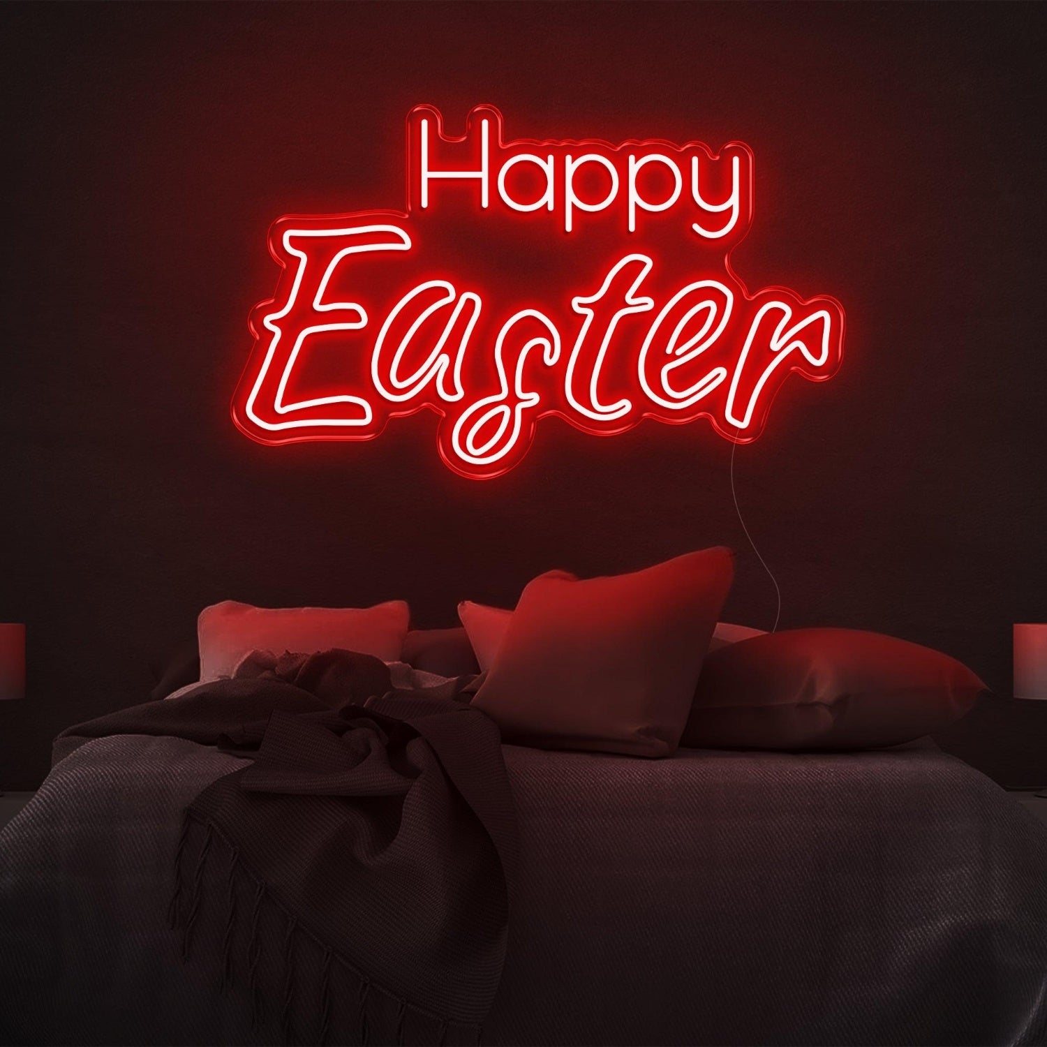 Happy Easter Warm-Yellow Script Led Neon Sign For Bedroom Wall Easter Decor | Shineneon