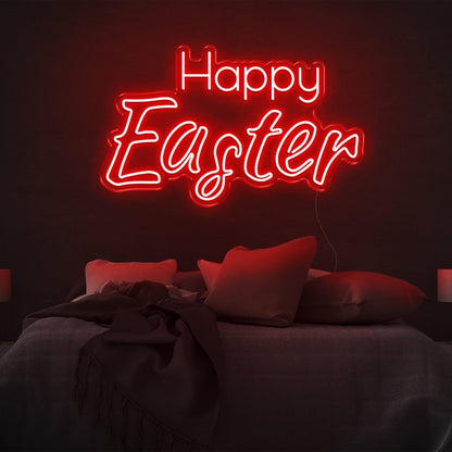 Happy Easter Warm-Yellow Script Led Neon Sign For Bedroom Wall Easter Decor | Shineneon