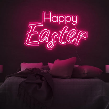 Happy Easter Warm-Yellow Script Led Neon Sign For Bedroom Wall Easter Decor | Shineneon