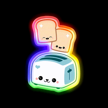 Happy Flying Toast Twins Snack Food Led Neon Sign Rgb Color - LED neon sign close-up detail