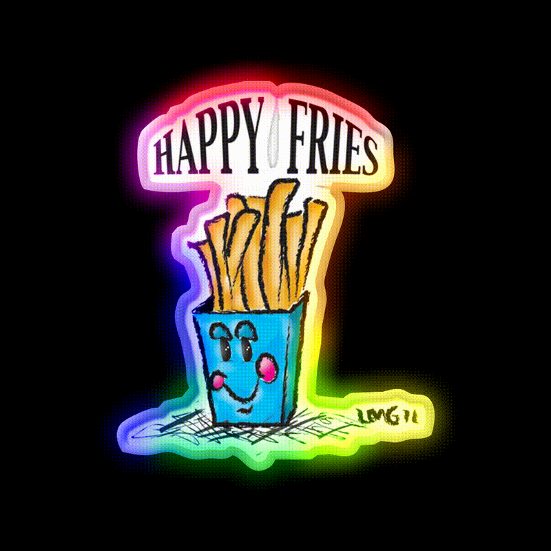 Happy Fries Fast Food Led Neon Sign For Burger Place Rgb Color - LED neon sign close-up detail