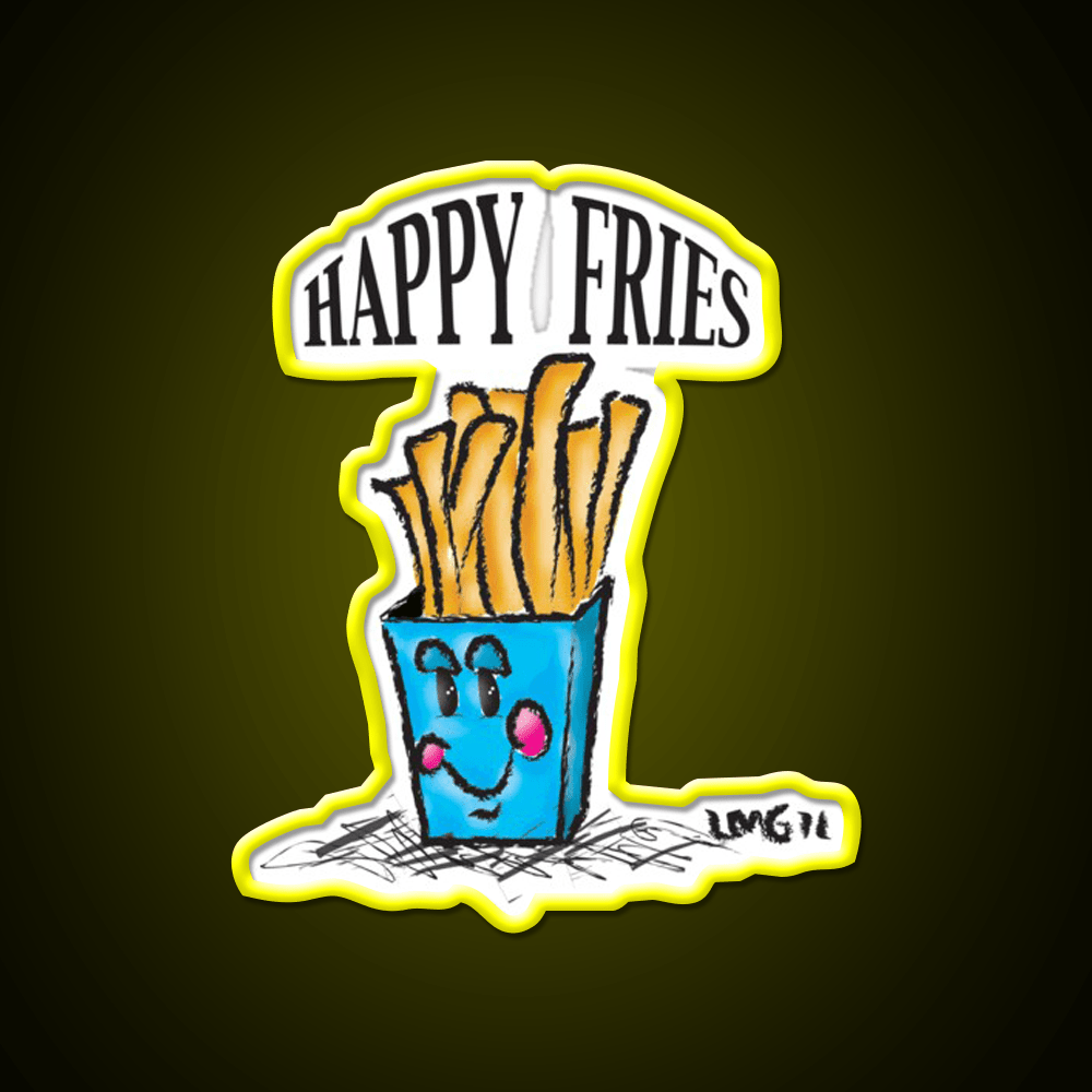Happy Fries Fast Food Led Neon Sign For Burger Place Rgb Color - Shineneon