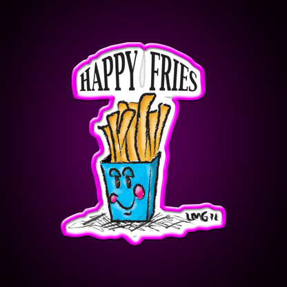 Happy Fries Fast Food Led Neon Sign For Burger Place Rgb Color - Shineneon