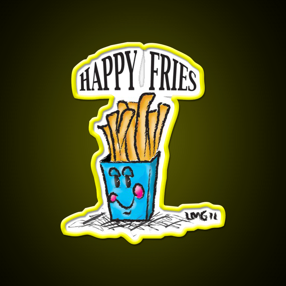 Happy Fries Fast Food Led Neon Sign For Burger Place Rgb Color - Custom LED neon sign front view
